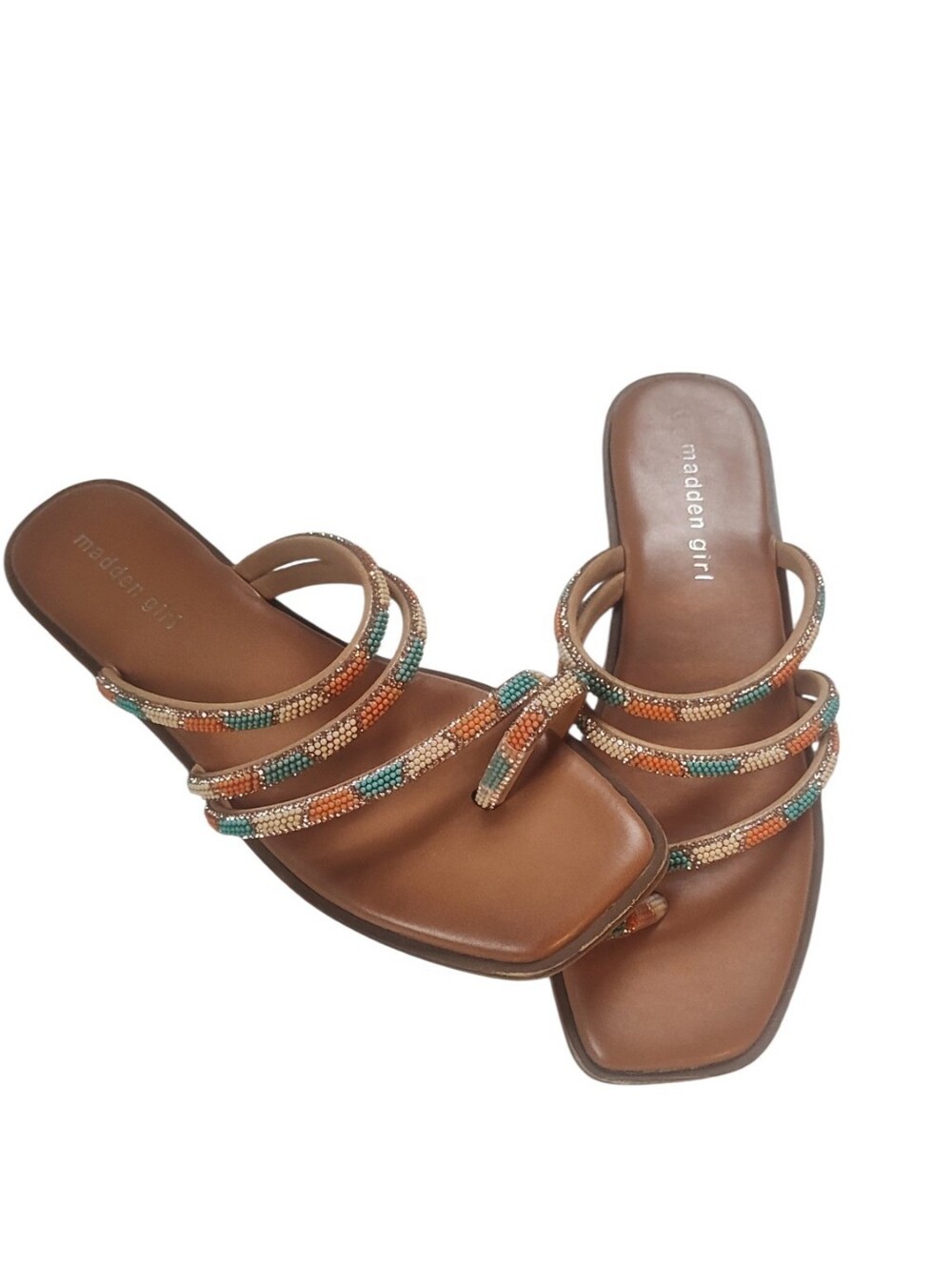 Madden Girl Partly Rhinestone Two-Band Slide Sandals Sz 8